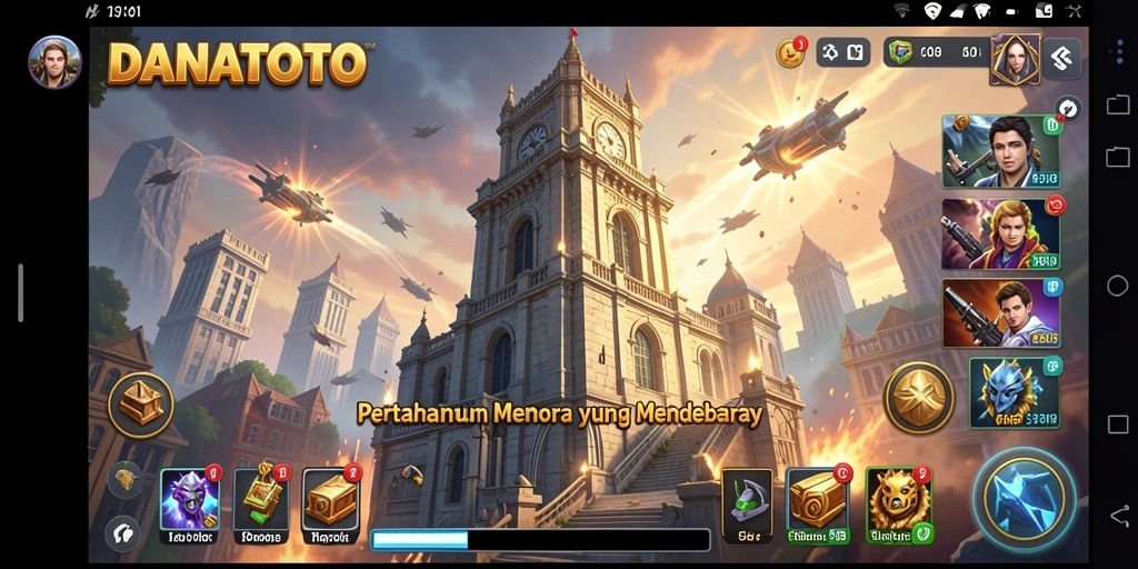Tampilan gameplay <strong>DANATOTO</strong> saat mempertahankan menara dari serangan musuh.