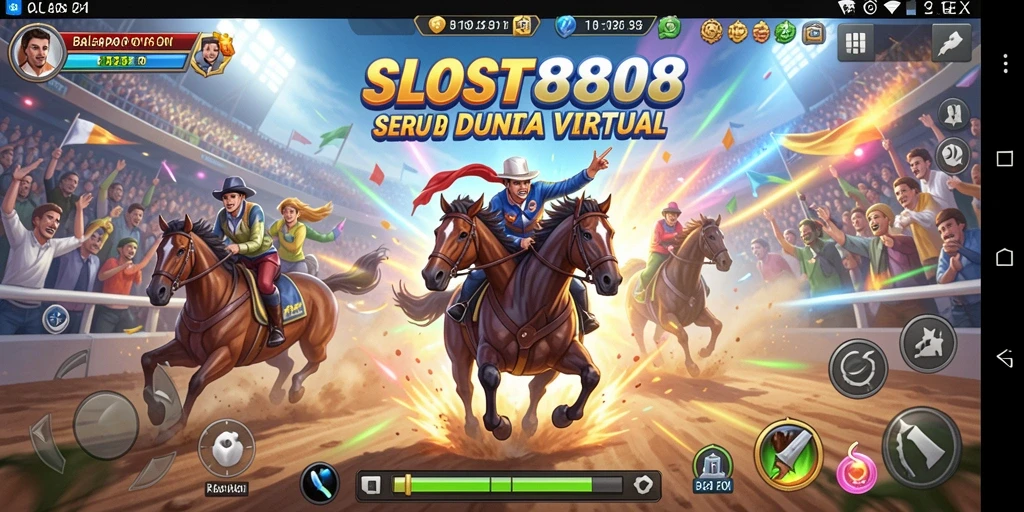 Screenshot gameplay SLOST8808 menunjukkan aksi balapan yang mendebarkan.