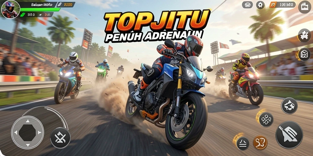 Tampak permainan balapan motor yang penuh aksi dan tantangan.